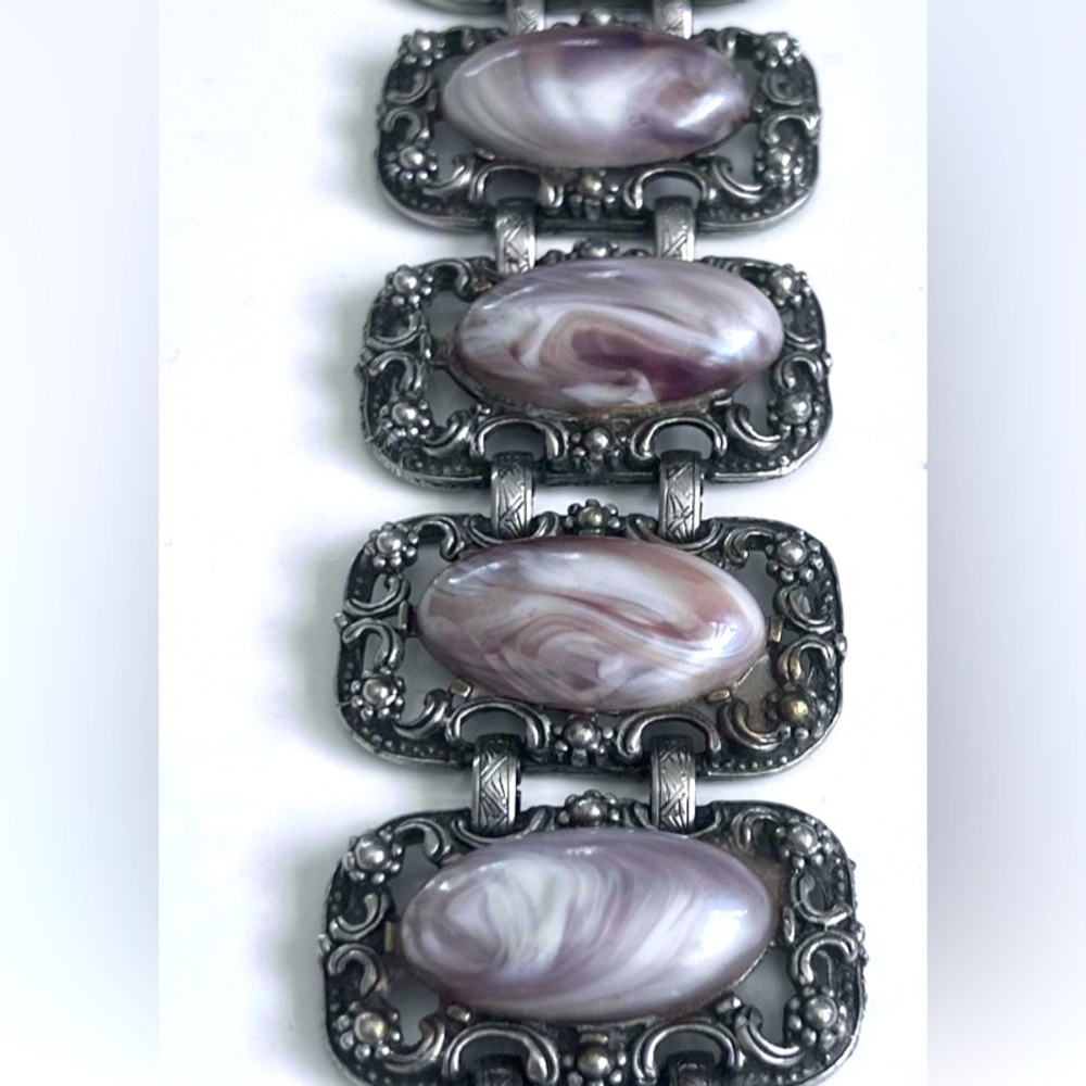 RARE! Mid-Century Silver Floral-Fillagree Victorian  Aztec Costume Bracelet Cuff